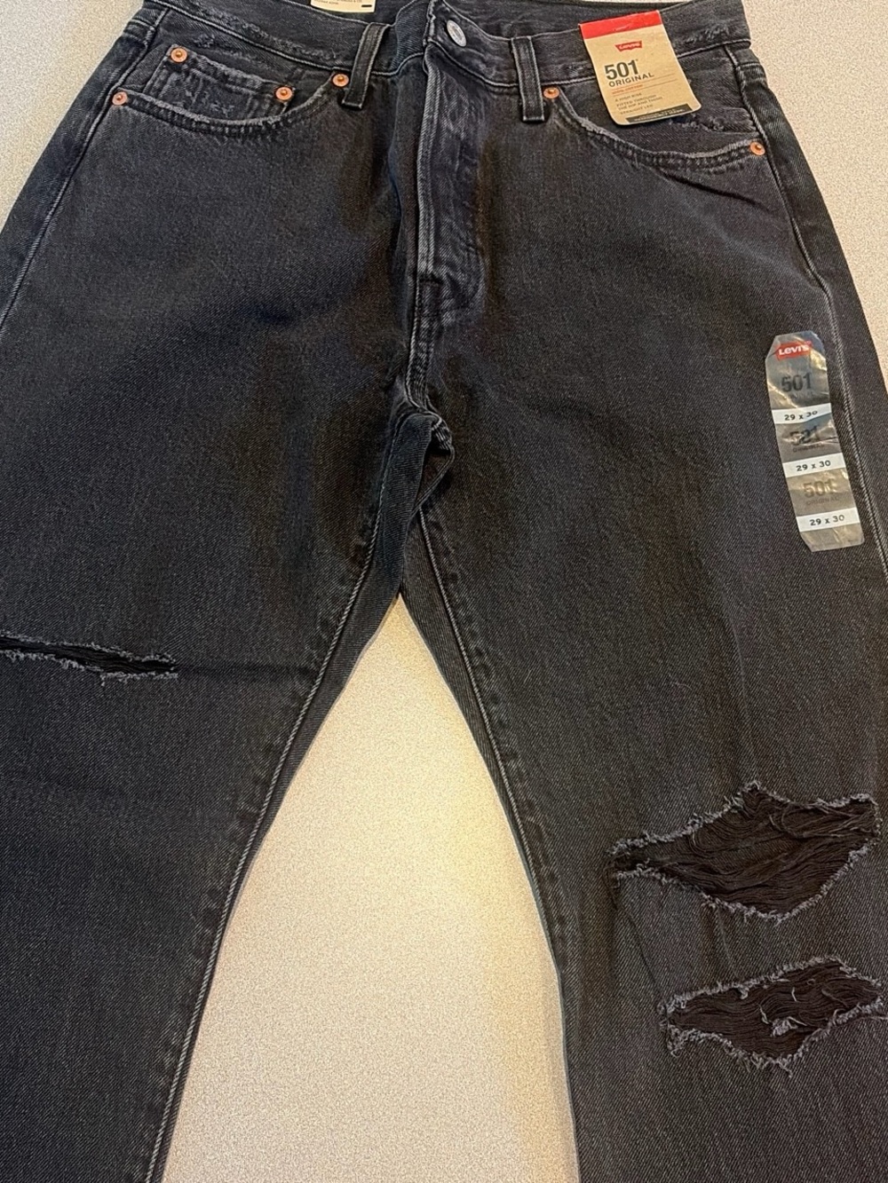 Levi's 501 Original High Rise Black Distressed Jeans Size 29x30 - Picture 4 of 4